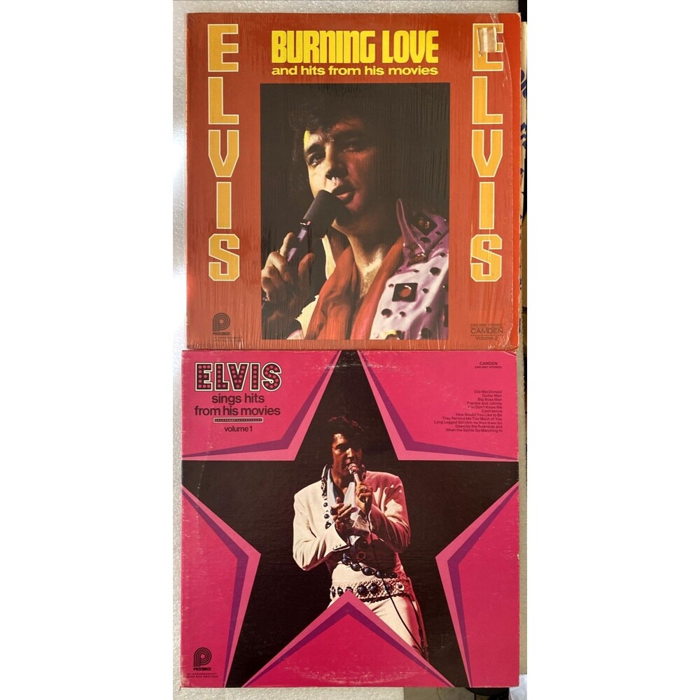 Both Elvis Presley Vinyl LPs: Burning Love + Hits From His Movies Pickwick